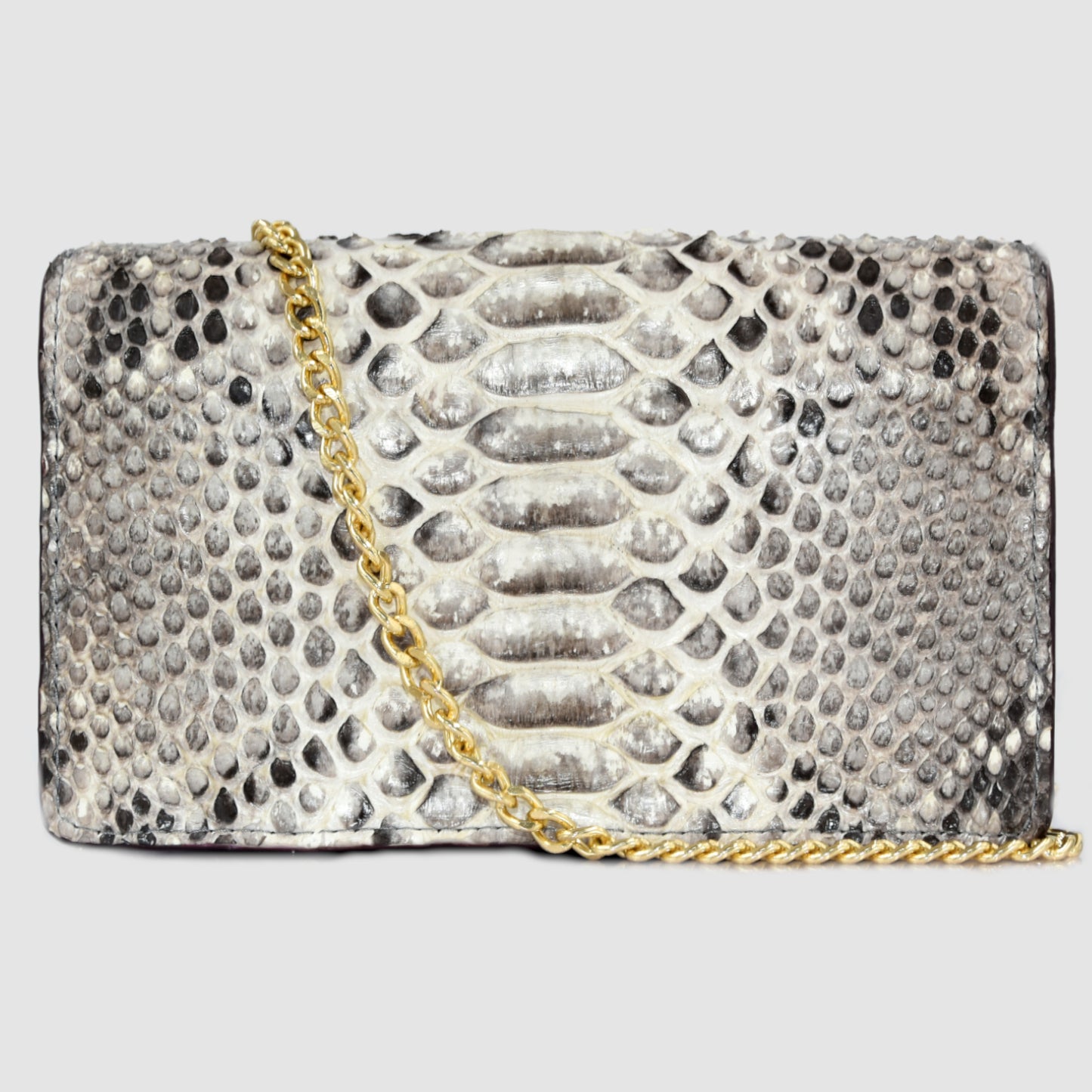 Pochette "Divina" Borsa in vera pelle di Pitone Bianco e Nero e pelle Marrone