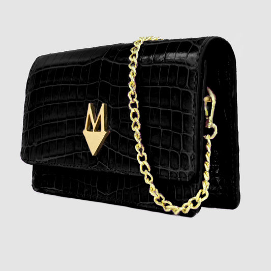 Pochette "Divina" Borsa in vera pelle di Coccodrillo Nero