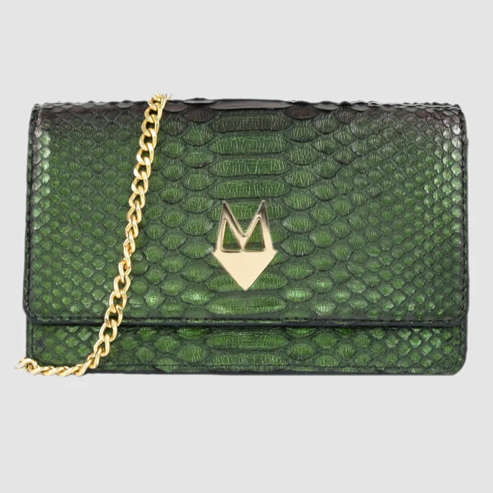 Pochette Divina Borsa in vera pelle di Pitone Verde Iridescente
