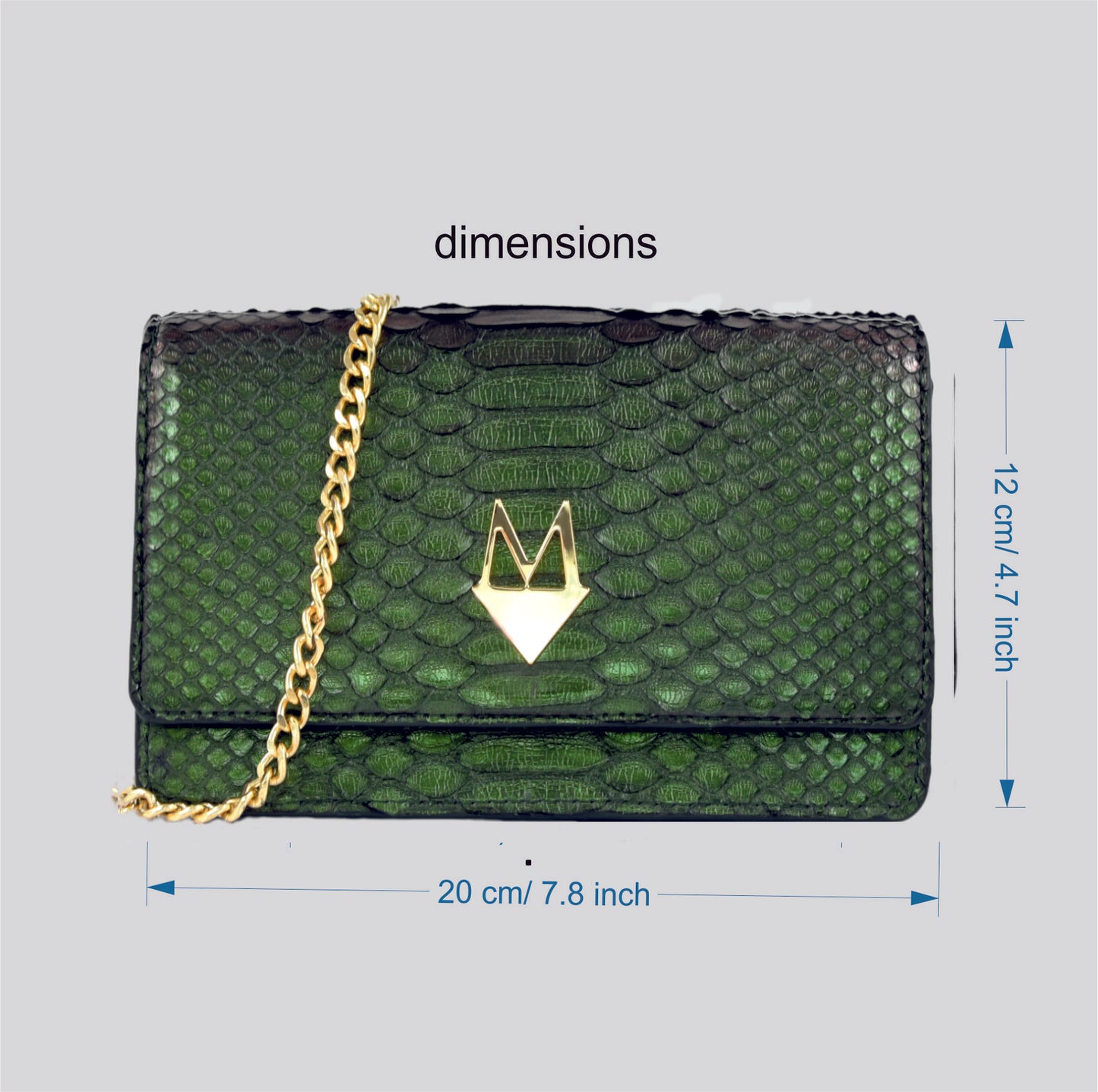 Pochette "Divina" Borsa in vera pelle di Pitone Verde Iridescente