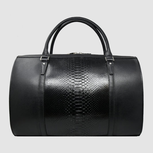 Borsone Uomo da Viaggio interamente in vera pelle di Pitone Nero