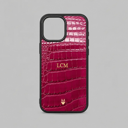 Cover in vera pelle di Alligatore iPhone MagSafe 18/17/16/15/14/13/12 Fucsia