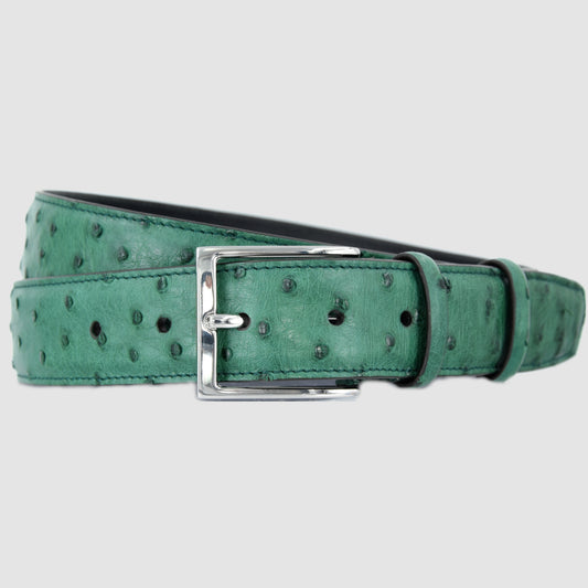 Cintura Uomo in vera pelle di Struzzo Verde Bosco Personalizzabile