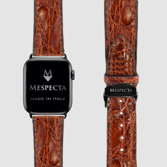 Cinturino Apple Watch in Pelle di Coccodrillo Marrone Chiaro – Personalizzabile (Ultra, Serie 4–10, SE)