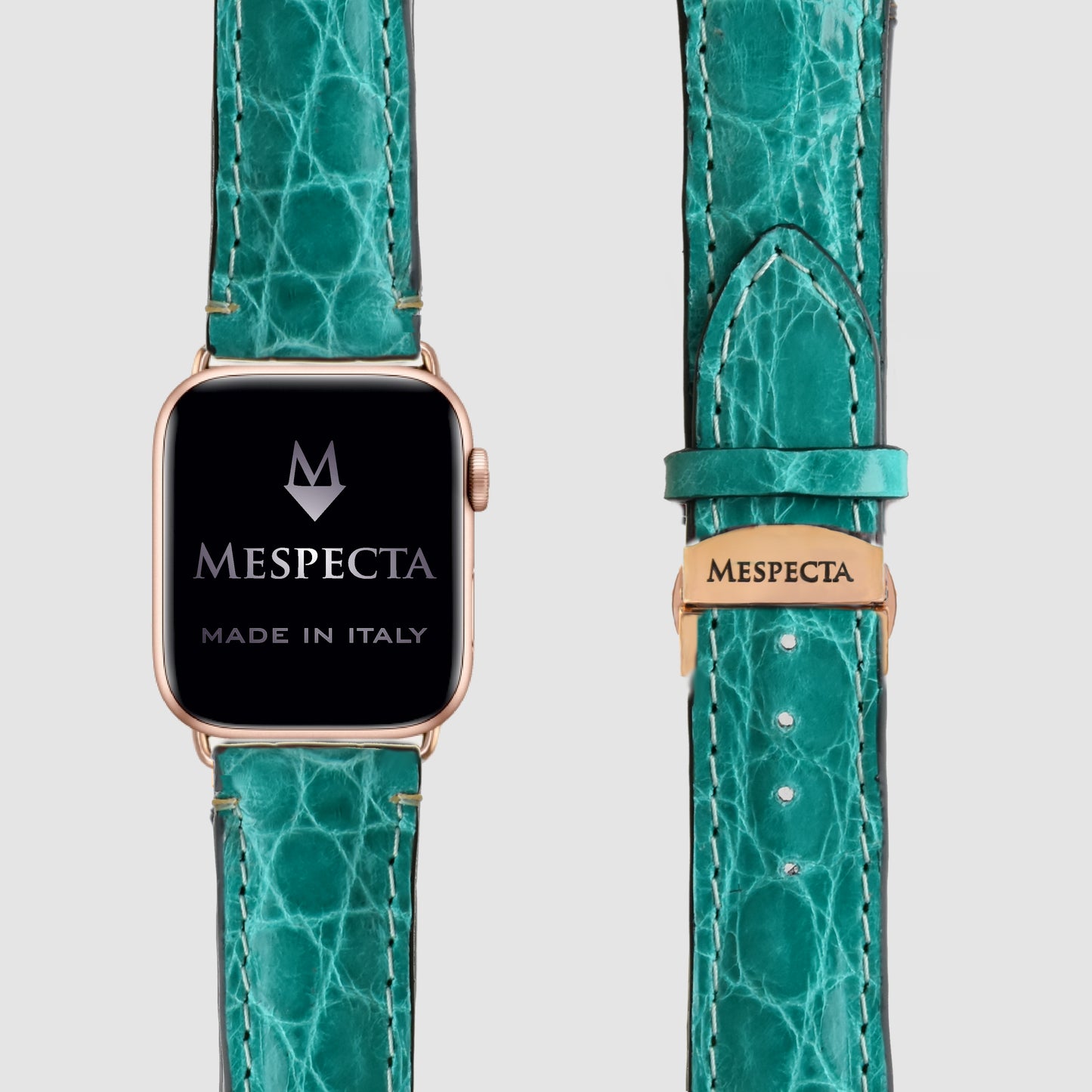 Apple Watch leather strap Customizable Ultra series, 8, 7, 6, 5, 4, SE in genuine Emerald Green Crocodile skin