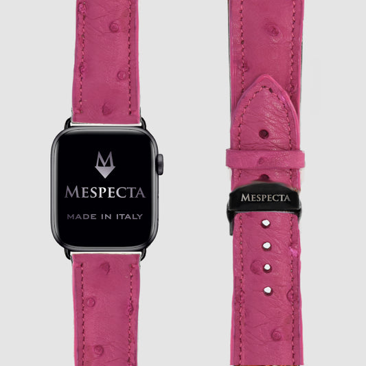 Cinturino Apple Watch in Pelle di struzzo fucsia – Personalizzabile (Ultra, Serie 4–10, SE)