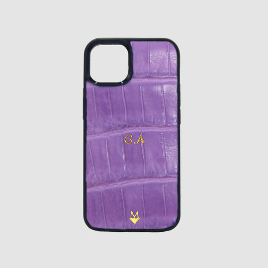 iPhone case 17 - 16 - 15 - 14 -13 - 12 in genuine Lilac Crocodile leather customizable