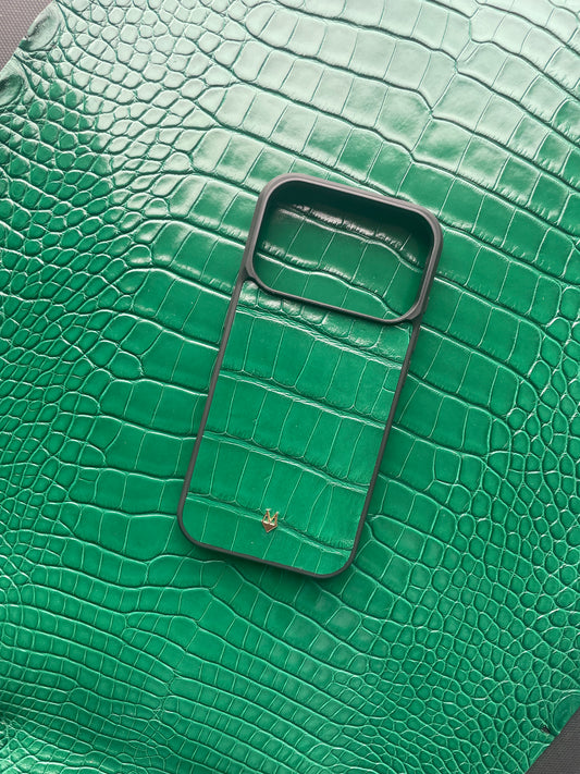 Cover in vera pelle di Coccodrillo iPhone MagSafe 17/16/15/14/13/12 Verde Smeraldo
