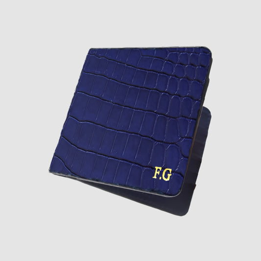 Portafoglio mod. "Esemplare" in vera pelle di Coccodrillo Personalizzabile - Blu scuro