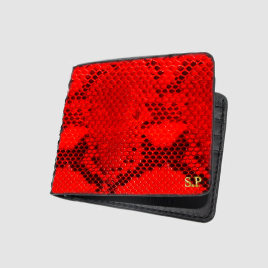 Portafoglio mod. "Esemplare" in vera pelle di Pitone Personalizzabile - Rosso