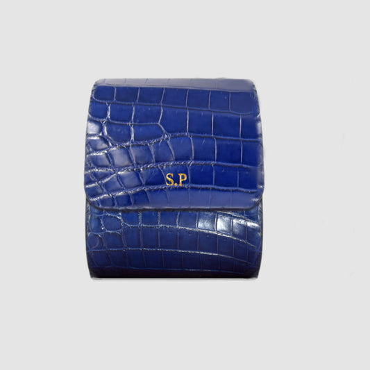 Portaorologio Watch Roll in Pelle di Coccodrillo Blu Personalizzato 1 slot