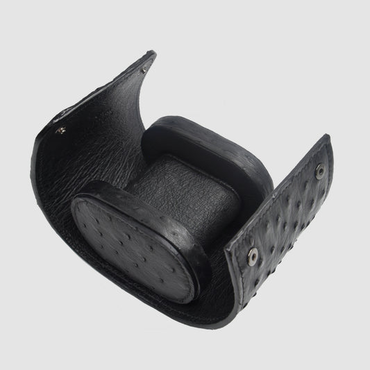 Portaorologio Watch Roll in Pelle di Struzzo Nero Personalizzato 1 slot