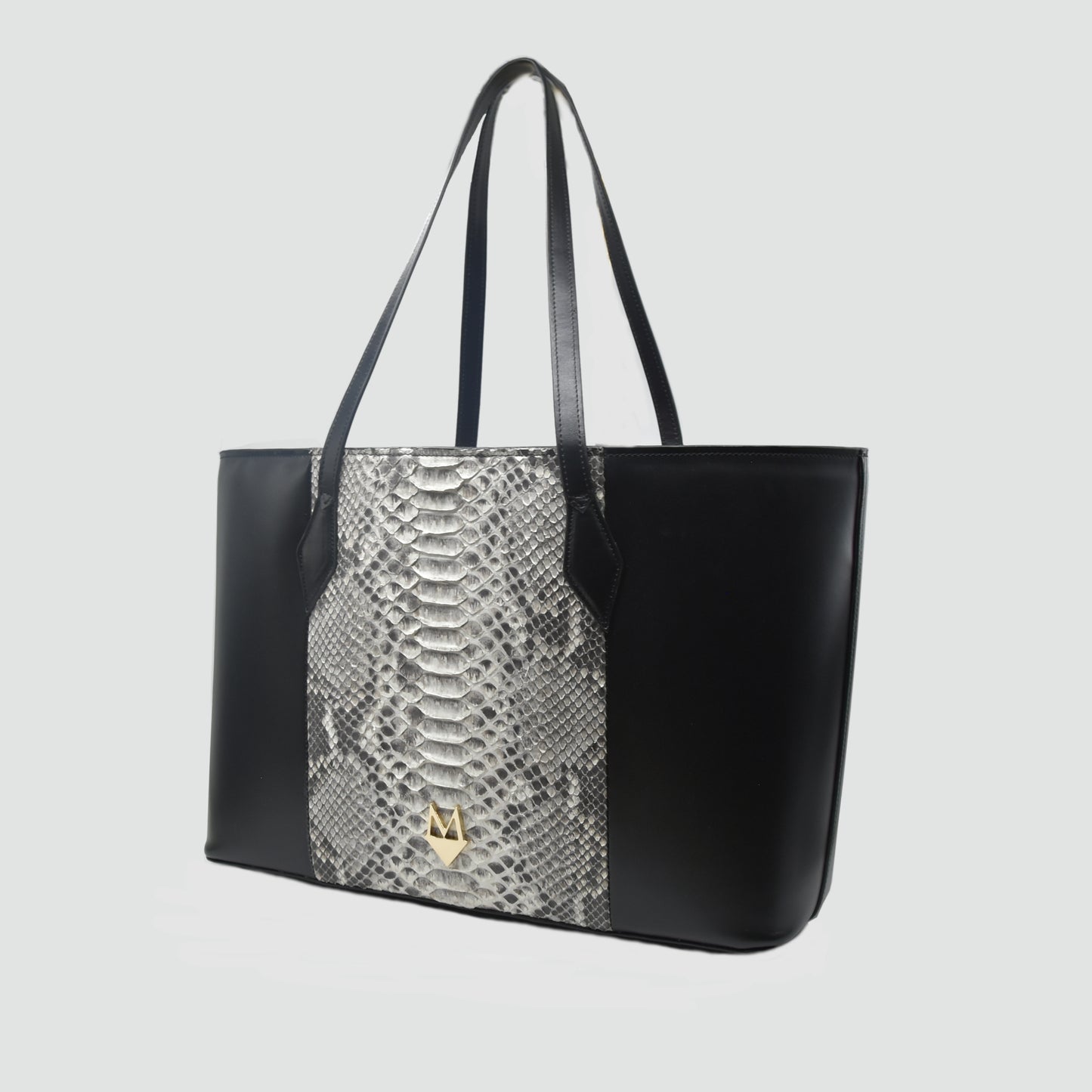 Borsa Shopper "Grandiosa" in vera pelle di Pitone Bianco Marmo