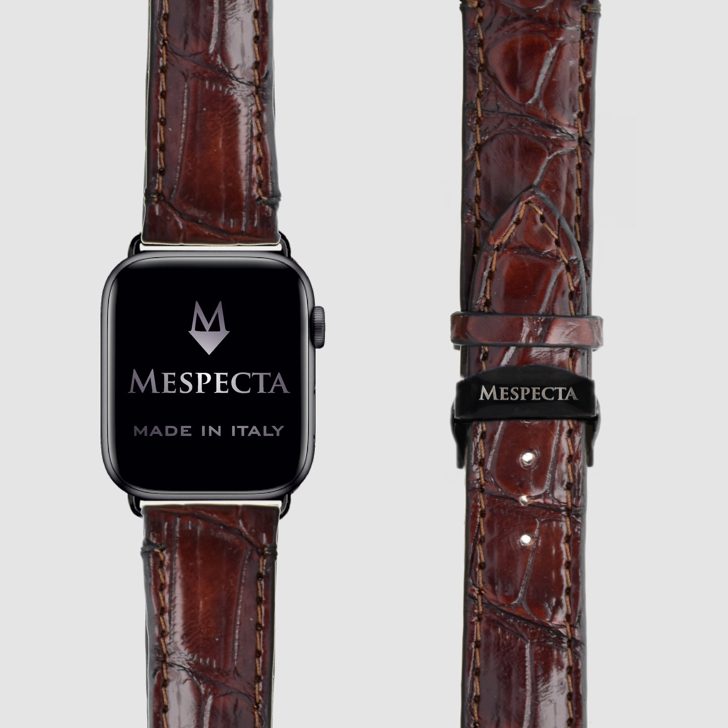 Cinturino Apple Watch in Pelle di Coccodrillo Marrone scuro – Personalizzabile (Ultra, Serie 4–10, SE)