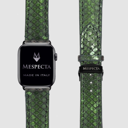 Cinturino Apple Watch in Pelle di Pitone Verde Iridescente – Personalizzabile (Ultra 1 e 2, Serie 4–10, SE)