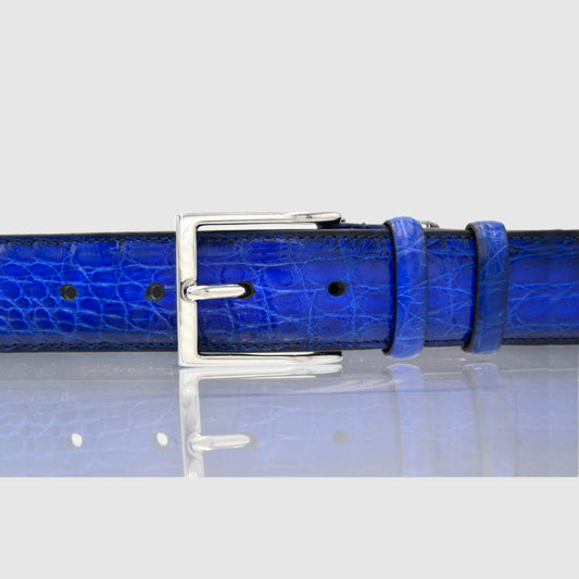Cintura Uomo in vera pelle di Coccodrillo Blu Personalizzabile