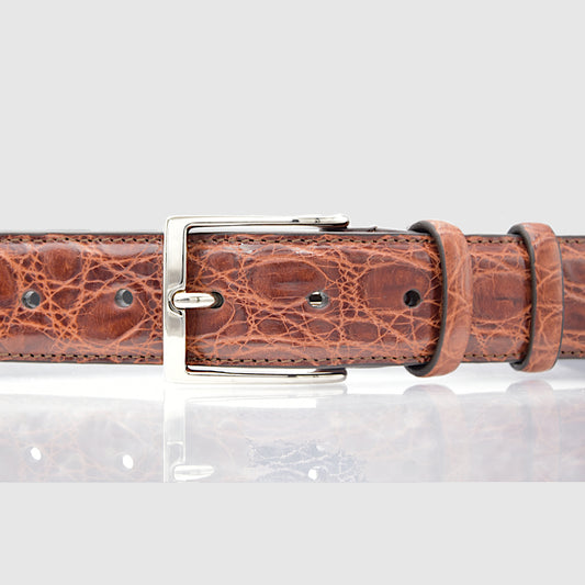 Cintura Uomo in vera pelle di Coccodrillo Marrone Gold Personalizzabile