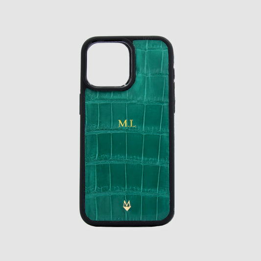Cover in vera pelle di Coccodrillo iPhone MagSafe 17/16/15/14/13/12 Verde Smeraldo