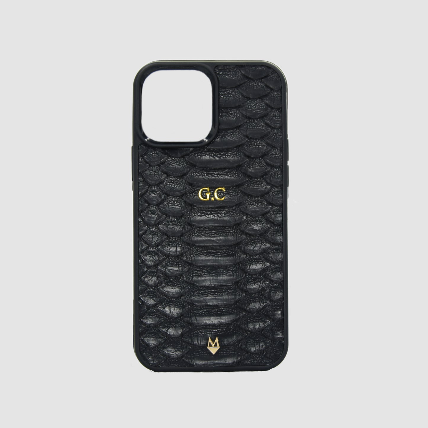 Python iPhone case 17 - 16 - 15 - 14 -13 - 12 in Black genuine Python skin