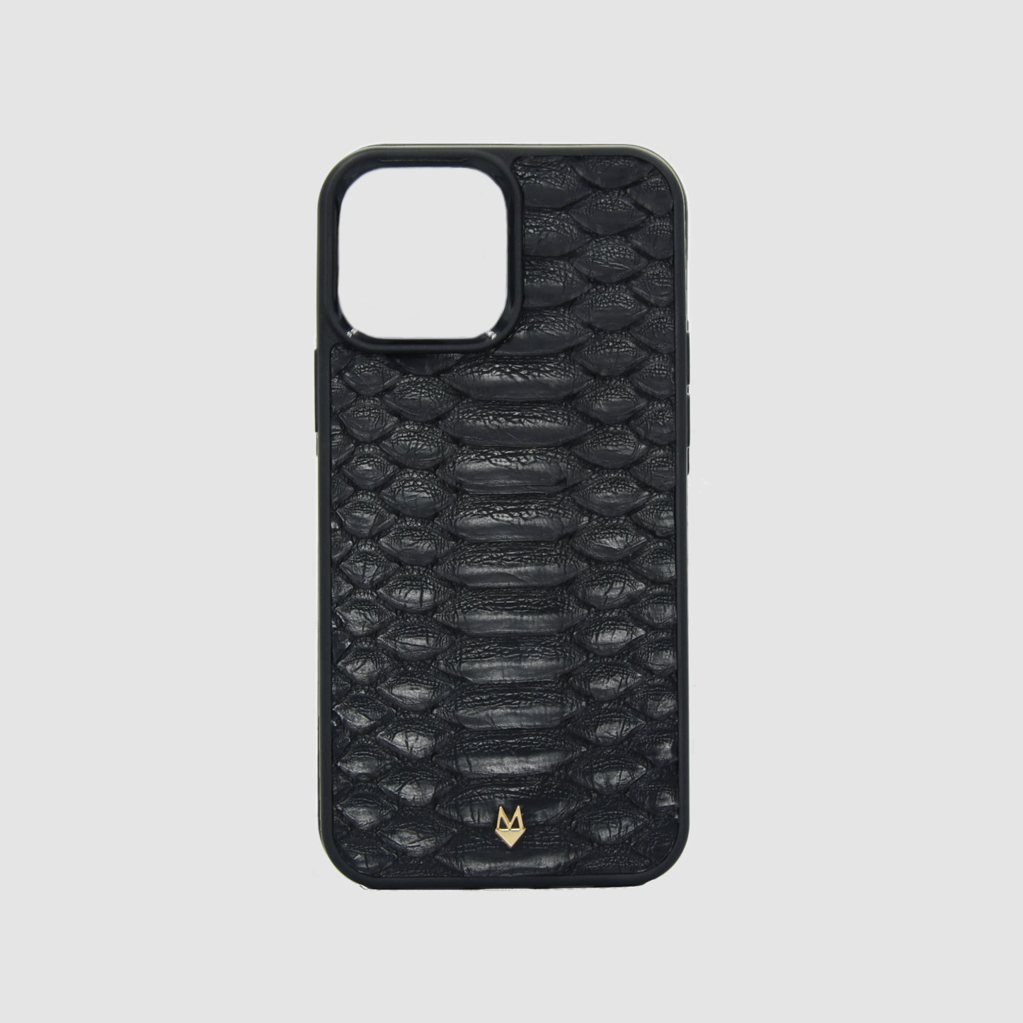 Python iPhone case 17 - 16 - 15 - 14 -13 - 12 in Black genuine Python skin