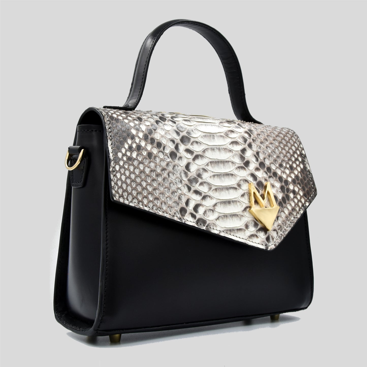 Borsa "Eccelsa" in vera pelle di Pitone Bianco e Nero