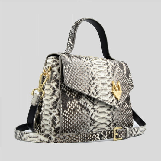 Borsa "Eccelsa" in vera pelle di Pitone Bianco Marmo