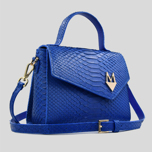Borsa "Eccelsa" in vera pelle di Pitone Blu Cobalto