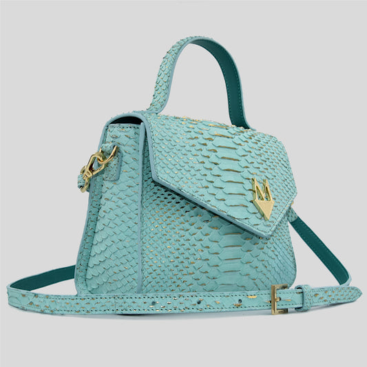 Borsa "Eccelsa" in vera pelle di Pitone Tiffany - Turchese