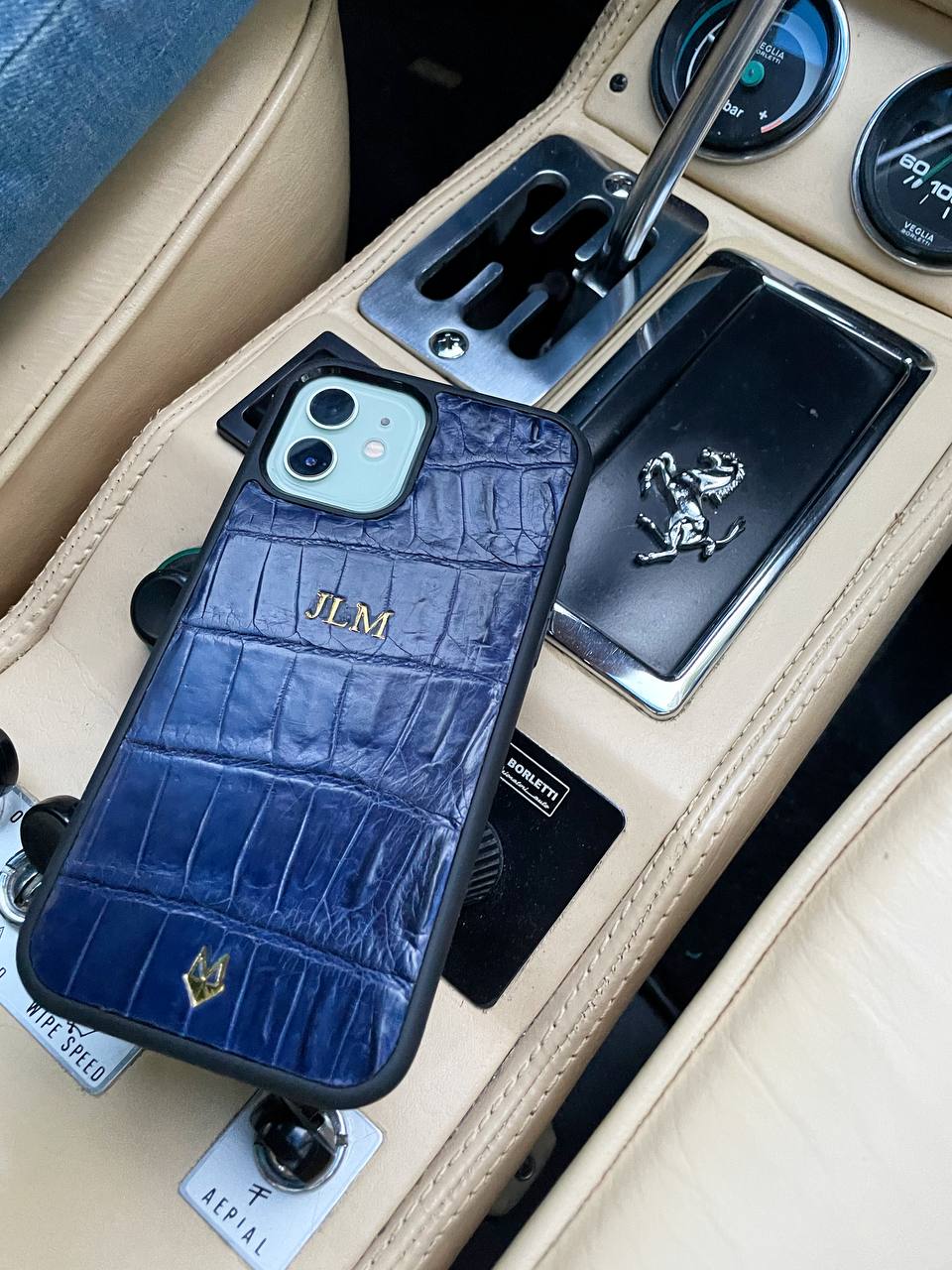 Cover in vera pelle di Coccodrillo iPhone MagSafe 17/16/15/14/13 Blu Zaffiro