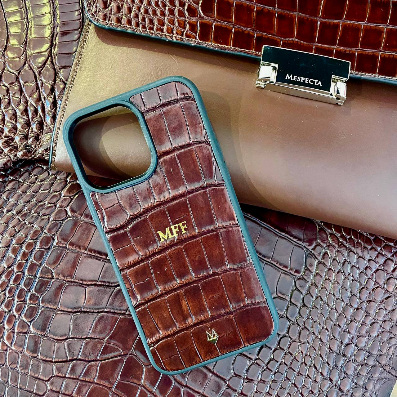 Cover in vera pelle di Coccodrillo iPhone MagSafe 17/16/15/14/13/12 Marrone