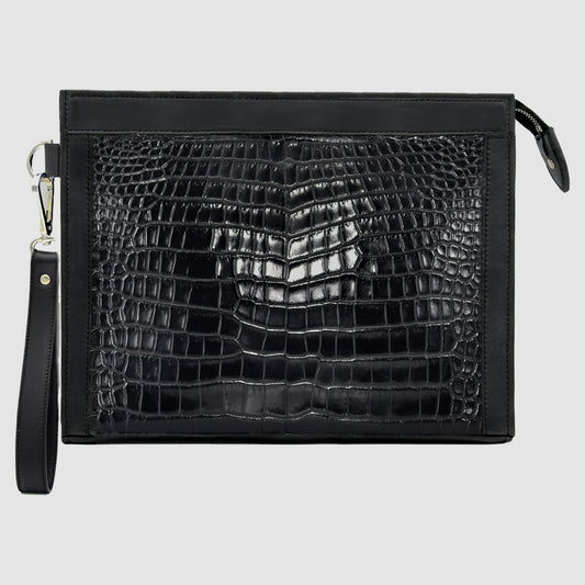 Man Purse Clutch bag in full genuine Black Crocodile skin