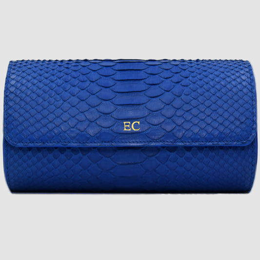 Watch Roll in genuine Python skin personalized for 3 Watches- Cobalt Blue