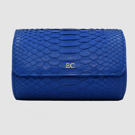 Watch Roll in genuine Python skin personalized for 2 Watches- Cobalt Blue