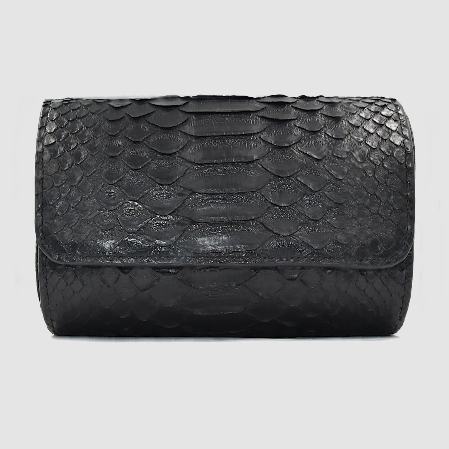 Customizable Watch Roll Watch Case in Genuine Python Leather for 2 Watches - Black