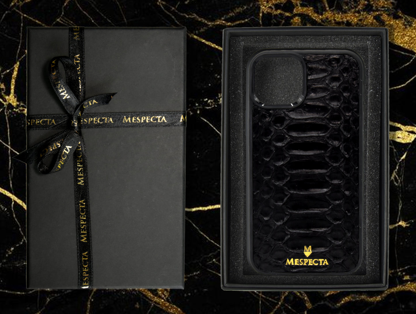 Custodia Personalizzabile iPhone 14 / 13 / 12 / 11 / XR in vero Pitone Nero - MESPECTA Italia