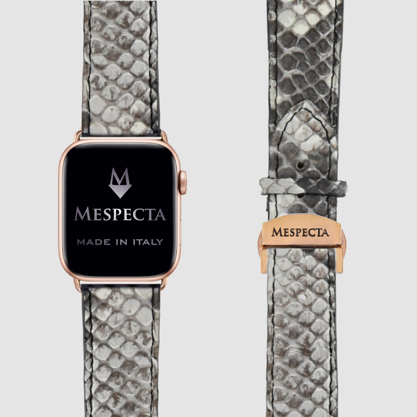 Watch strap for Apple watch series 4/ 5/ 6/ 7 / 8 in Black and White Python skin