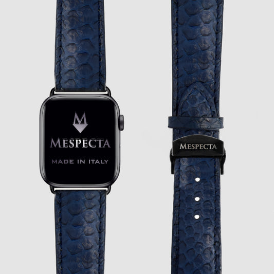 Cinturino Apple Watch in Pelle di Pitone blu navy– Personalizzabile (Ultra, Serie 4–10, SE)