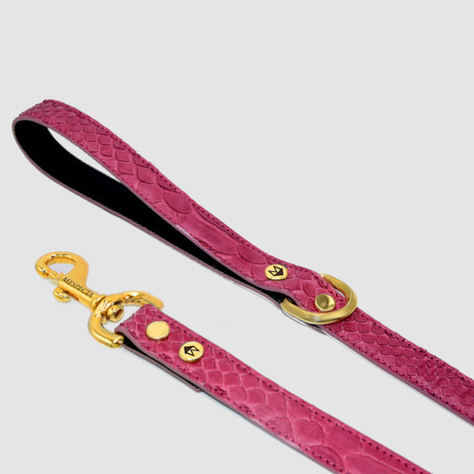 Dog leashes in genuine python skin - Fuchsia