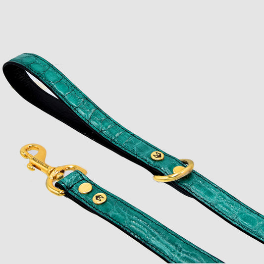 Guinzaglio per cani in vera pelle di Coccodrillo Verde Smeraldo - MESPECTA Italia