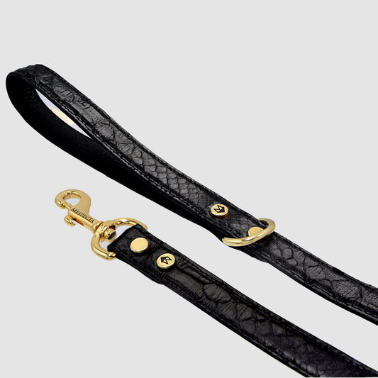 Guinzaglio per cani in vera pelle di pitone nero - MESPECTA Italia