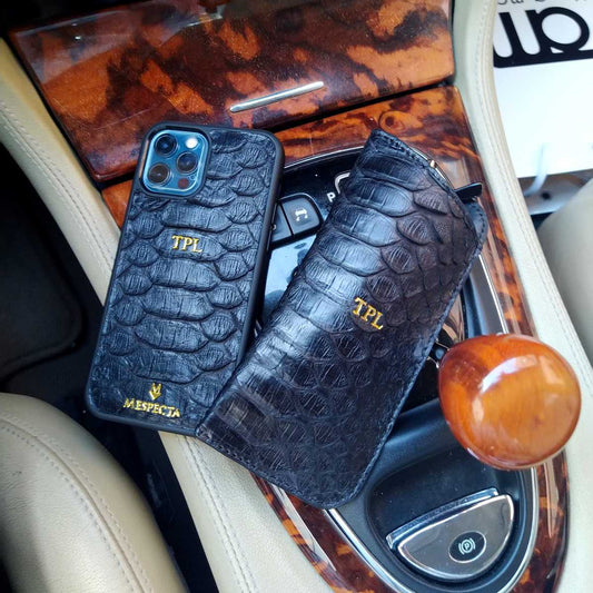 Case for glasses in genuine Python skin - Black