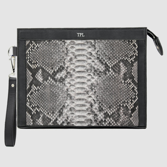 Man Purse Clutch bag in full genuine Black and White Python skin