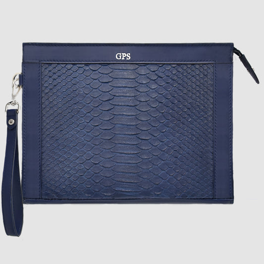 Man Purse Clutch bag in full genuine Dark Blue Python skin