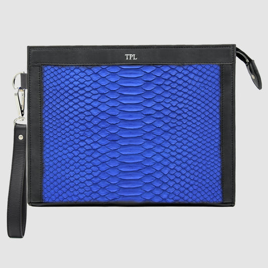 Man Purse Clutch bag in full genuine Royal Blue Python skin