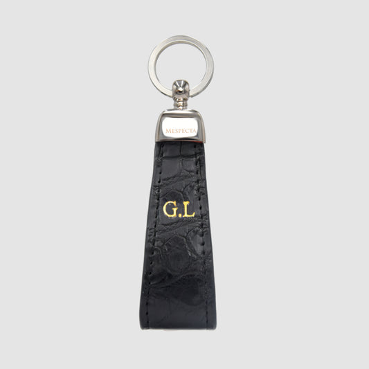 Keychain in Black Crocodile skin