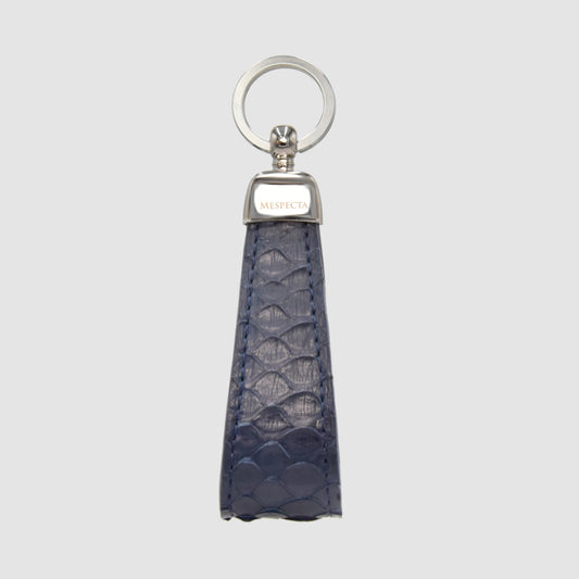 Portachiavi in vera pelle di Pitone Personalizzabile con iniziali - Blu scuro