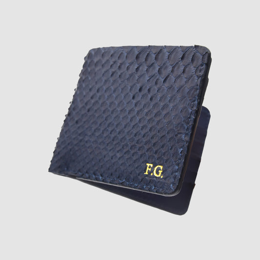 Portafoglio mod. "Esemplare" in vera pelle di Pitone Personalizzabile - Blu scuro