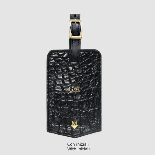 Luggage Tags in genuine Black Crocodile skin