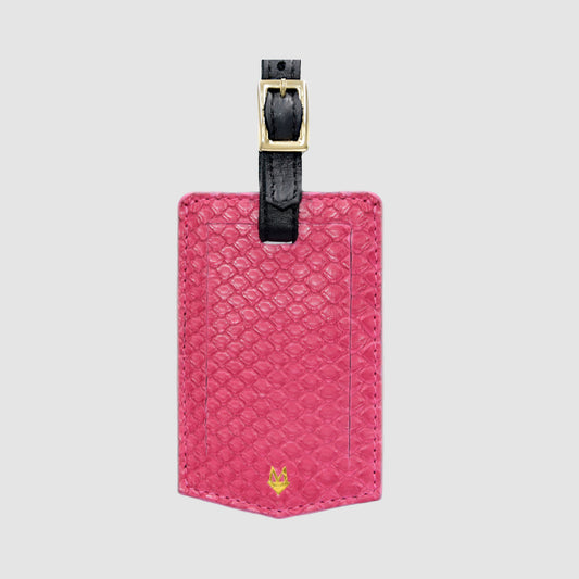 Etichetta personalizzabile in pelle per bagaglio - vera pelle di Pitone Fuchsia