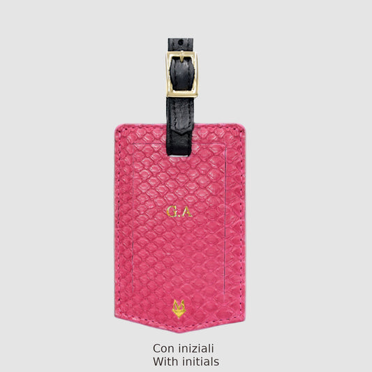 Luggage Tags in genuine Fuchsia Python skin